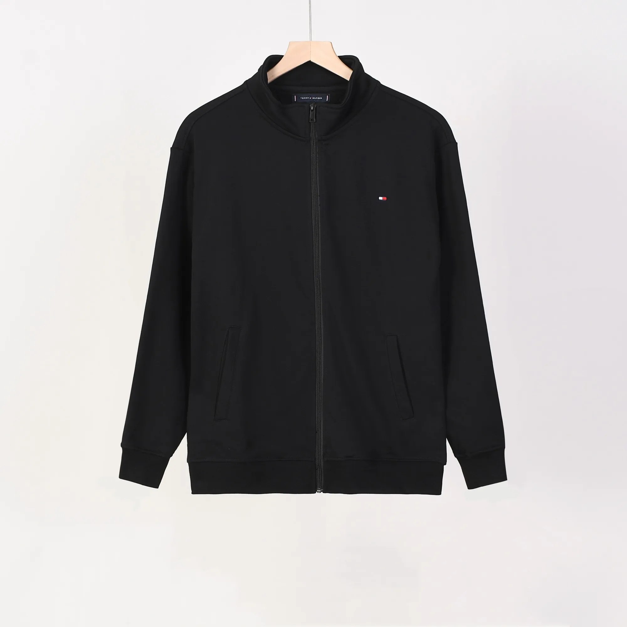 P220 802# Tommy zipper stand collar sweatshirt jacket Color: black gray royal blue Size: M-XXL Fabric: 350g cotton terry